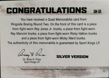 2011 Ringside Boxing Round Two - Quad Memorabilia Silver #QM-08 Roy Jones, Jr. / Ray Mancini / Ricky Hatton / Micky Ward Back
