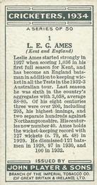 1934 Player's Cricketers #1 Les Ames Back