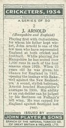 1934 Player's Cricketers #2 John Arnold Back