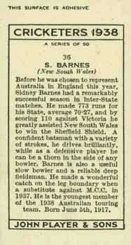 1938 Player's Cricketers #36 Sid Barnes Back