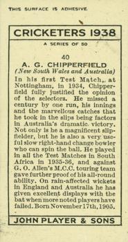 1938 Player's Cricketers #40 Arthur Chipperfield Back