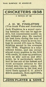 1938 Player's Cricketers #41 Jack Fingleton Back