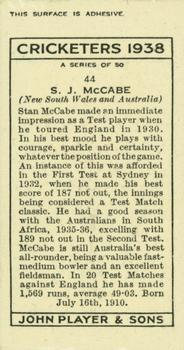 1938 Player's Cricketers #44 Stan McCabe Back