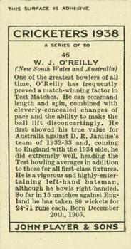 1938 Player's Cricketers #46 Bill O'Reilly Back