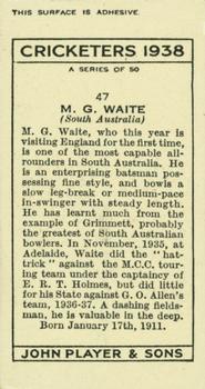 1938 Player's Cricketers #47 Mervyn Waite Back