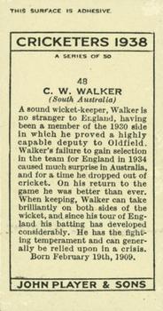1938 Player's Cricketers #48 Charlie Walker Back