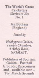 1984 Hobbypress Guides The World's Greatest Cricketers #1 Ian Botham Back