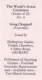 1984 Hobbypress Guides The World's Greatest Cricketers #6 Greg Chappell Back