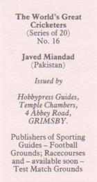 1984 Hobbypress Guides The World's Greatest Cricketers #16 Javed Miandad Back