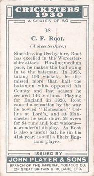 1930 Player's Cricketers #38 Fred Root Back