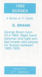 1990 A.T. Marks 1892 Sussex Cricketers  #NNO George Brann Back