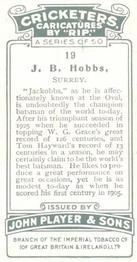 1926 Player's Cricketers (Caricatures by RIP) #19 Jack Hobbs Back