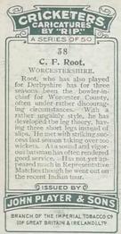 1926 Player's Cricketers (Caricatures by RIP) #38 Fred Root Back
