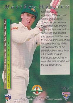 1994-95 Futera Cricket - Super Series #SS 3 Matthew Hayden Back
