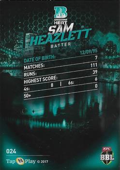 2017-18 Tap 'N' Play BBL Cricket #024 Sam Heazlett Back