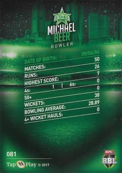 2017-18 Tap 'N' Play BBL Cricket #081 Michael Beer Back