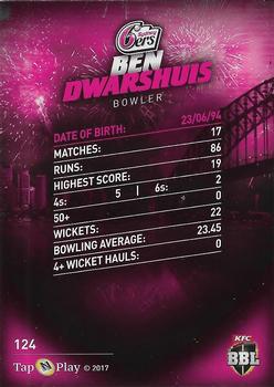 2017-18 Tap 'N' Play BBL Cricket #124 Ben Dwarshuis Back