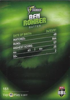 2017-18 Tap 'N' Play BBL Cricket #151 Ben Rohrer Back