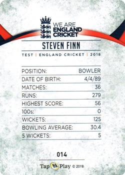 2018 Tap 'N' Play We are England Cricket #014 Steven Finn Back
