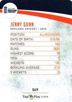 2018 Tap 'N' Play We are England Cricket #049 Jenny Gunn Back