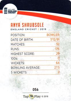 2018 Tap 'N' Play We are England Cricket #056 Anya Shrubsole Back