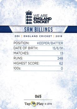 2018 Tap 'N' Play We are England Cricket #065 Sam Billings Back