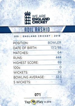 2018 Tap 'N' Play We are England Cricket #071 Adil Rashid Back