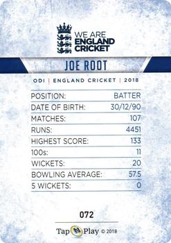 2018 Tap 'N' Play We are England Cricket #072 Joe Root Back