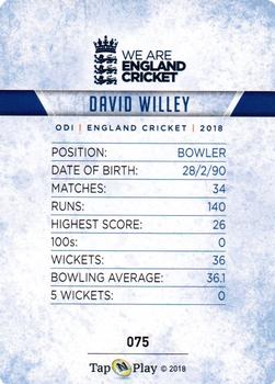2018 Tap 'N' Play We are England Cricket #075 David Willey Back