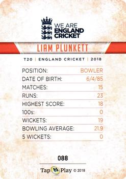 2018 Tap 'N' Play We are England Cricket #088 Liam Plunkett Back