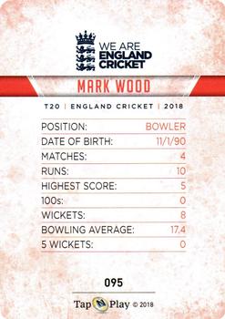 2018 Tap 'N' Play We are England Cricket #095 Mark Wood Back