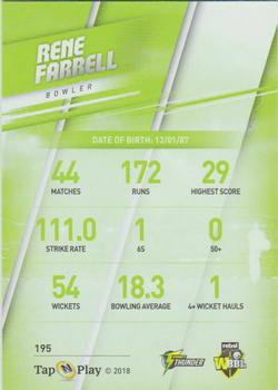 2018-19 Tap 'N' Play CA/BBL/WBBL #195 Rene Farrell Back