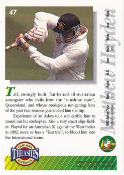 1993-94 Futera International Cricket #47 Matthew Hayden Back