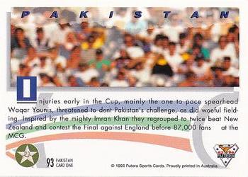 1993-94 Futera International Cricket #93 Pakistan Back
