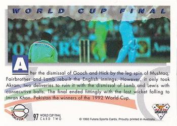 1993-94 Futera International Cricket #97 World Cup Final Back