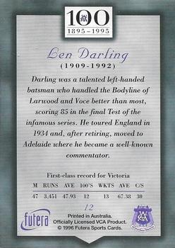 1996 Futera Victorian Cricket Association 1895-1995 #12 Len Darling Back