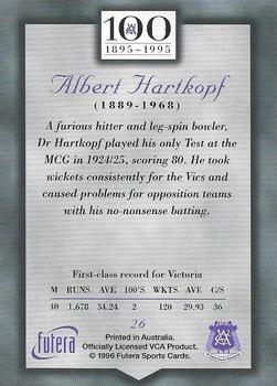 1996 Futera Victorian Cricket Association 1895-1995 #26 Albert Hartkopf Back