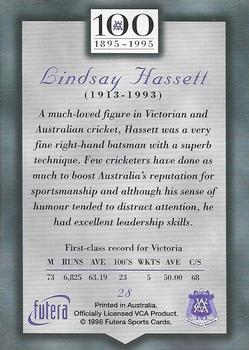 1996 Futera Victorian Cricket Association 1895-1995 #28 Lindsay Hassett Back