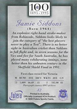 1996 Futera Victorian Cricket Association 1895-1995 #82 Jamie Siddons Back