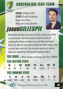 2003-04 Elite Sports Cricket Australia #06 Jason Gillespie Back