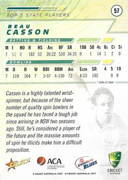 2007-08 Select #57 Beau Casson Back