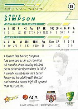 2007-08 Select #62 Chris Simpson Back