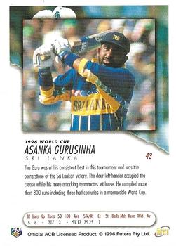 1996 Futera World Cup #43 Asanka Gurusinha Back