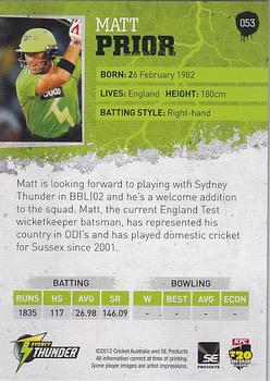 2012-13 SEP T20 Big Bash League #053 Matt Prior Back