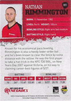 2012-13 SEP T20 Big Bash League #081 Nathan Rimmington Back