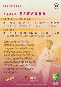 2008-09 Select Cricket Australia #80 Chris Simpson Back