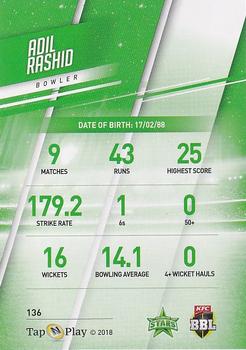 2018-19 Tap 'N' Play CA/BBL/WBBL - Base Parallel #136 Adil Rashid Back