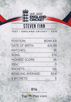 2018 Tap 'N' Play We are England Cricket - Silver Foil #014 Steven Finn Back