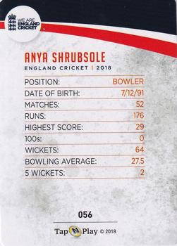 2018 Tap 'N' Play We are England Cricket - Silver Foil #056 Anya Shrubsole Back