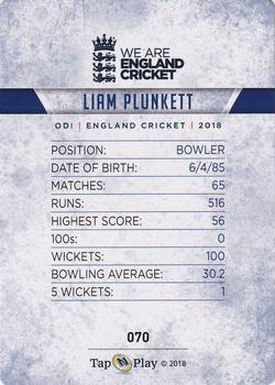 2018 Tap 'N' Play We are England Cricket - Silver Foil #070 Liam Plunkett Back